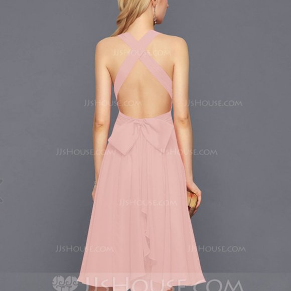 Pink A-Line Knee-Length Chiffon Cocktail Dress - Picture 2 of 8